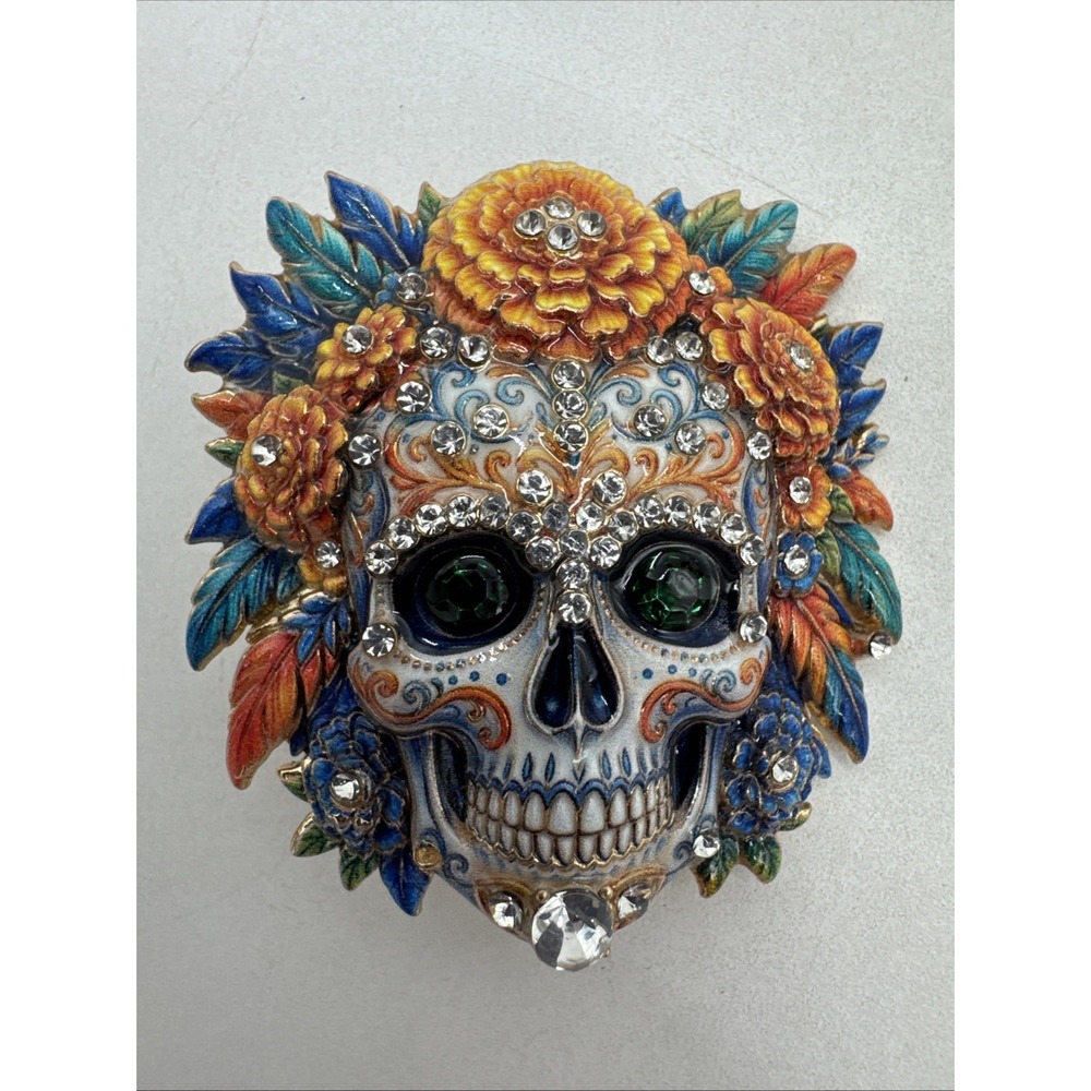 Vintage Halloween Skull Brooch Pin Skeleton Costume Crystal Gothic Pin Jewelry